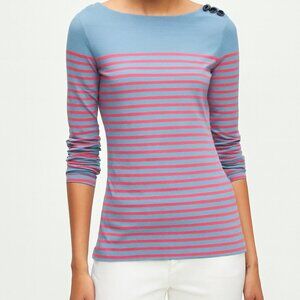Brooks Brothers Cotton Modal Mariner Boatneck Blue Pink Striped Top Size Small